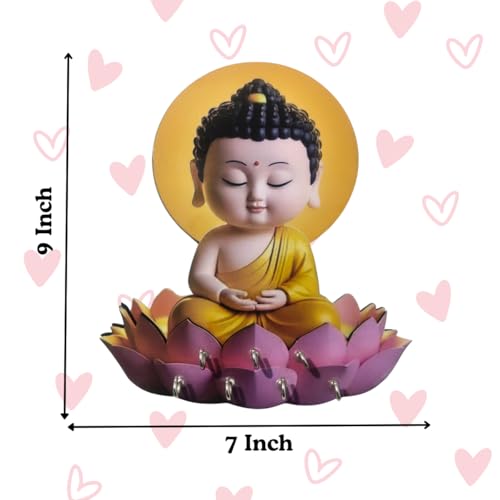 Image of Buddha Key Holder for Wall - Cute Meditating Buddha on Lotus Wooden Key Hanger with Multiple Hooks - Wall Mounted Key Stand & Entryway Organizer for Home Decor, Gift