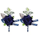 Prettybuy Classic Men's Wedding Rose Boutonniere Buttonholes Boutineer with Pin for Groom Groomsman Best Man Suit Decoration (Royal Blue, Pack of 2)
