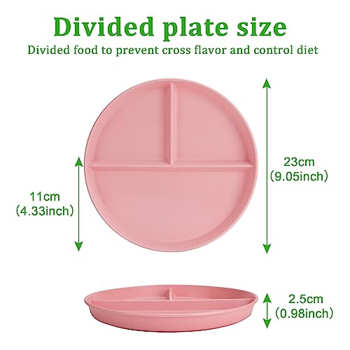 CSYY 9 Inch Divided Dinner Plates Sets, 4pcs Unbreakable Diet Plates Portion Control Divided Plates, Deep Picnic Plates Reusable Dishes Set Dessert Plates for Adult Children Kids, Microwave Safe