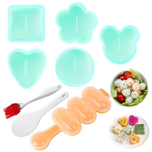 MLRYH Kit de Moldes para Onigiri, 8 Piezas - Molde para Sushi Onigiri DIY, Molde de Bolas de Arroz con Paleta y Pincel de Cocina (Verde)