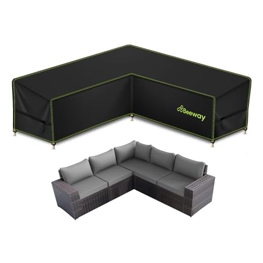 BEEWAY Garden Furniture Cover Waterproof L Shape, Outdoor Patio Rattan Corner Sofa Cover V Shaped - 420D Oxford Fabric, Windproof - 215/215x87x80/66cm