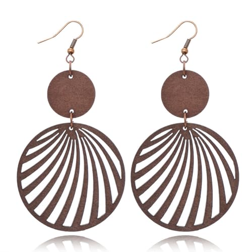 Boho Lightweight Wooden Hoop Hollow Earrings for Women Retro Natural Wood Teardrop Geometric Dangle Drop Earrings