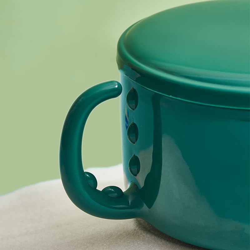 Fdit Cuenco de Fideos de Dinosaurio de Dibujos Animados, Cuencos de Sopa de Gran Capacidad de Acero Inoxidable para el Hogar y la Escuela (GREEN)