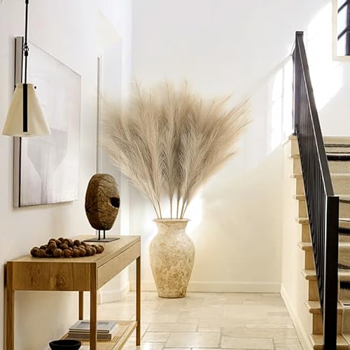 6 Pcs Pampas Secas Decoracion Grandes 113 Cm Blanquecino Hierba De Pampa Simulada Hierba Artificial De Pampa para Sala De Estar, Hogar, Piso, Jarrón, Decoración Boho（marrón） - imagen 4