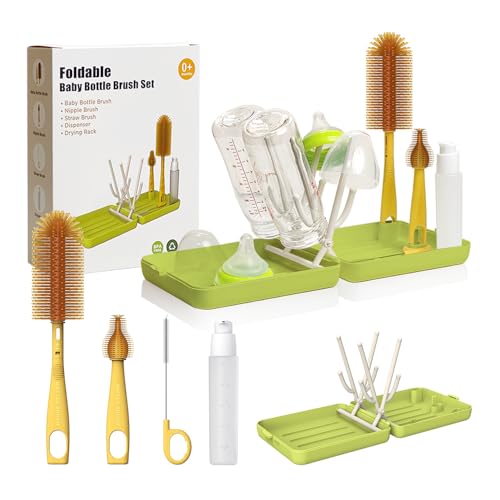 YOTIME Ensemble Goupillon Biberon Voyage with Egouttoir Biberons, pour Voyager avec Bébé, Rendre Bisite à Ses Amis et à Ses Relations, Vert