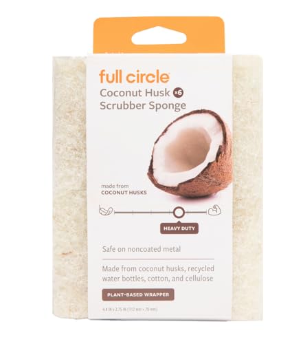 Image of Full Circle Coconut Scrubber Sponges, Pack of 6 - Dual-Sided, Plant-Based Sponges Made with Coconut Shells, Cellulose & Recycled Materials, Safe for Nonstick Cookware