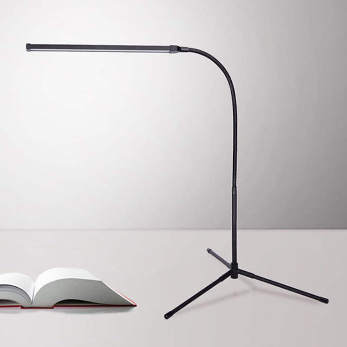Mikikit Lampada da Terra LED a Collo D’oca Dimmerabile con Clip, Lampada da Lettura da Scrivania, Nero, Alluminio e Ferro, Luce Antiriflesso senza Sfarfallio
