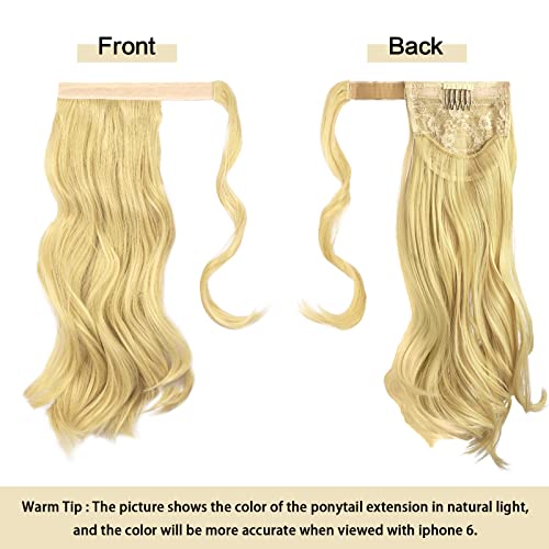 Sofeiyan Curly Ponytail Extension 15 Inch Heat Resistant Synthetic Natural Wavy Hairpiece Wrap Around Pony Tail Hair Extensions For White Black Women Hair Piece, Butter Blonde #TOP1