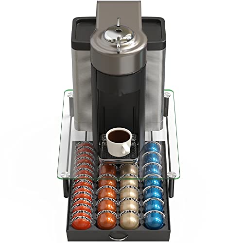 Image of Deco Brothers Tempered Glass Vertuo Pod Holder, Fits 28 Large /56 Small Pods | Compatible with Nespresso Capsule, Black