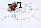 Rueda náutica de madera blanca de alta calidad | Campana de aluminio marrón antiguo | Regalo de decoración pirata | Nagina International