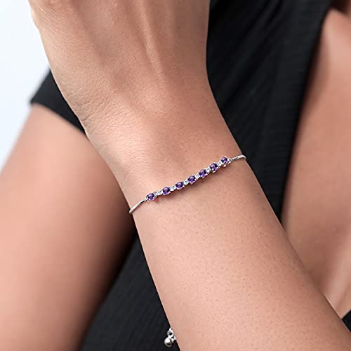 Gem Stone King 925 Sterling Silver Round Purple Amethyst and White Diamond Tennis Bracelet For Women (0.85 Cttw, Gemstone Birthstone, Fully Adjustable Up to 9 Inch)4