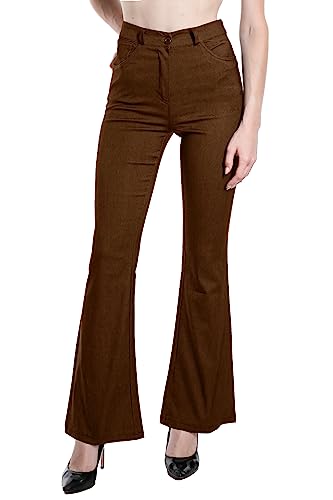 Laphilo 3050 Vaqueros acampanados para mujer, efecto elástico, cintura alta, ajustados, push up, pata de elefante, campana, vaqueros, ajustados, marrón, XXL