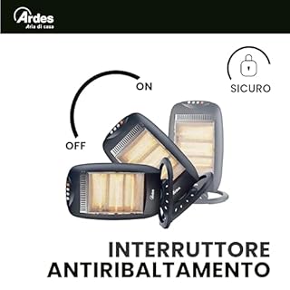 Ardes HALO 12 Stufa Alogena Oscillante con 3 Elementi Riscaldanti, Basso Consumo, Pannello di Comandi e Maniglia di Trasporto