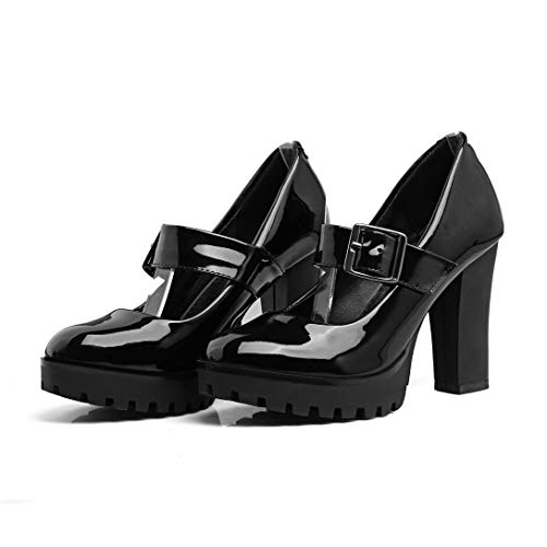 Alsoloveu Women Platform Mary Jane Patent Leather Pumps Chunky High Heel with Ankle Strap2