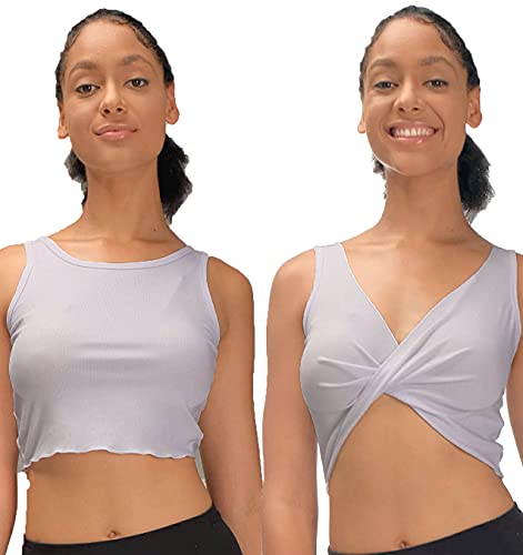 FITTIN Twist Crop Tops for Women - Ribbed Sexy V-Back Sleeveless Wrap Tank Tops for Summer Casual Bustier Grey FITTIN Twist Crop Tops for Women - Ribbed Sexy V-Back Sleeveless Wrap Tank Tops for Summer Casual Bustier Grey