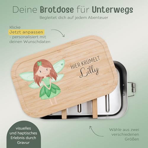 wunderwunsch Boîte à sandwich personnalisée – Boîte à déjeuner robuste et individuelle en acier inoxydable avec nom – Cadeau d'anniversaire pour fille, fée pour crèche, école, maternelle (vert) – vue 6