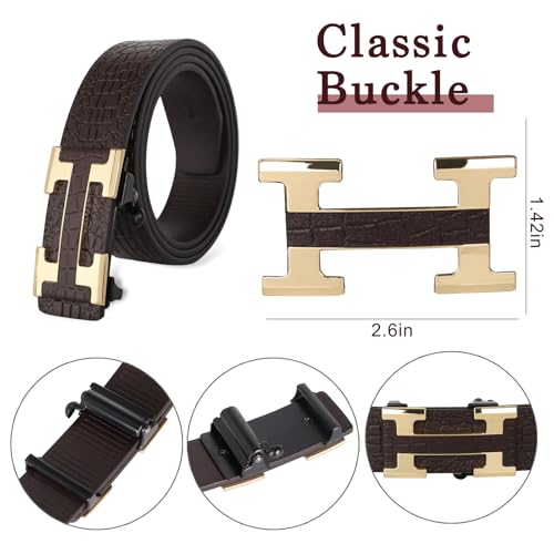 Image of Aurolran Men&Womens Leather Dress Belt Business Automatic Buckle Belt Color-Black Silver Gold