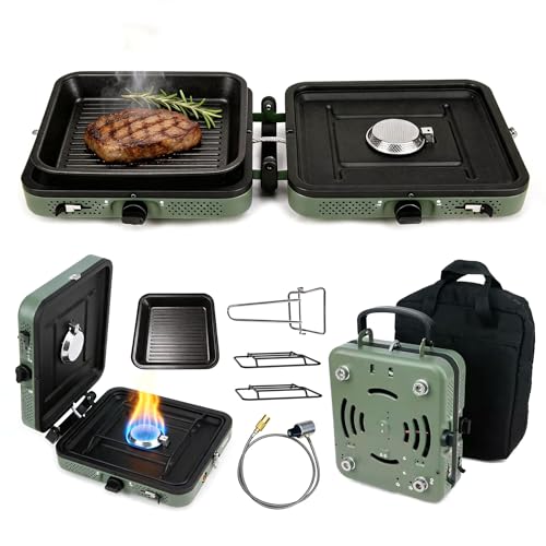 Estufa De Camping, 2 En 14400 W 2 Quemadores Estufa De Gas Portátil Plegable Quemador Ajustable Con Parrilla Y Asa Para Manguera Bolsa Transporte Para Cocinar En Camping (Sin Tanque De Gas)