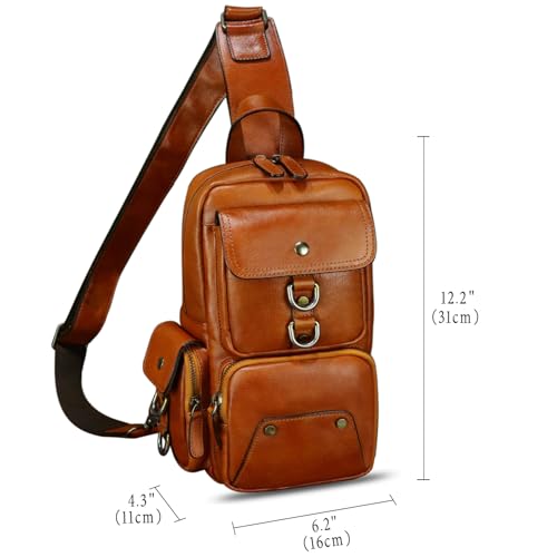 Image of Genuine Leather Sling Bag for Men and Women Full Grain Leather Crossbody Sling Backpack Purse