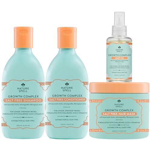 Nature Spell Growth Complex Set for Hair Growth, Includes Shampoo, Conditioner, Hair Mask and Oil, Vegan, Pack of 4