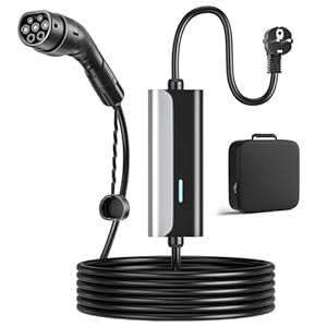 fnrids chargeur voiture Électrique type 2, 3.6kw ev chargeur type 2 16a,avec voyant led, ip65 étanche,câble recharge voiture electrique avec sac de rangement (8 mètres)