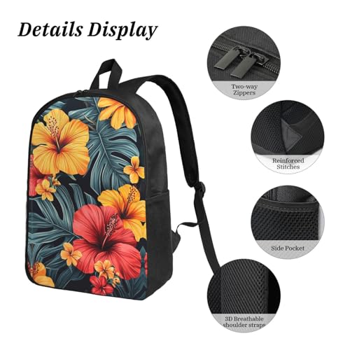 Tropical Floral Backpacks 3 Pcs Fashion Casual Backpack with Fun Graphic Cartoon Print for Travel Work4