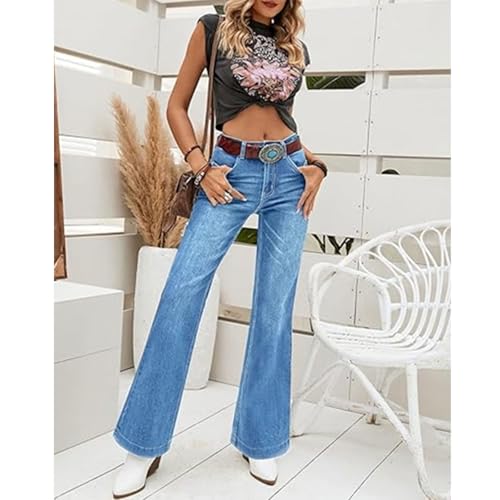Jean ample évasé bleu taille haute pour effacer les rondeurs