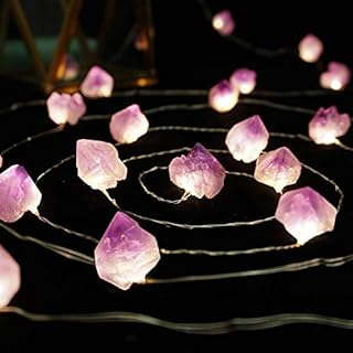 FLCSIed Natural Amethyst Raw Stones LED Copper Lights 10ft 40 Lights with Remote for Indoor Outdoor Tent Wedding Valentine's Day Present Bedroom Party Birthday Ornament (40LEDS) 