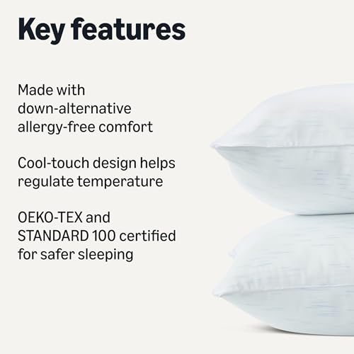 Amazon Basics Cool to Touch Bed Pillow with Hypoallergenic Down-Alternative Fill, Soft for Stomach Sleepers, Standard, 20" x 26",2 Pack by Amazon Basics - Used condition - Image 2