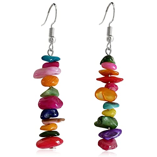 Unique Handmade Bohemian Crystal Quartz Earrings Colorful Natural Chakra Stone Dangle Drop Earrings for Women Statement Jewelry Gifts