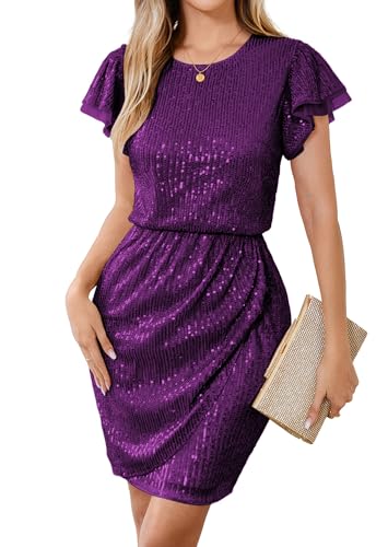 Sequined Cocktail Dress Short Sleeve Party Club Sparkly Dresses for