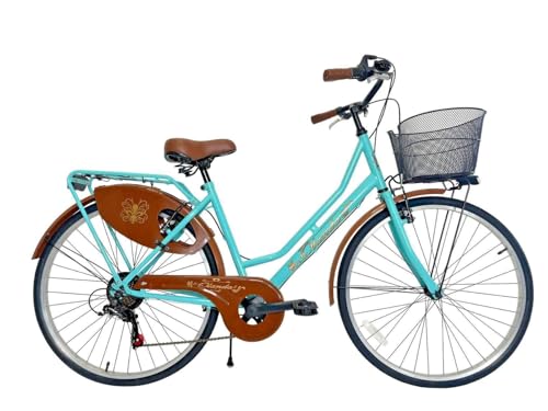 MADICKS Bicicleta de paseo Holanda para mujer, tamaño 26, bicicleta de ciudad vintage retro con cesta con cambio de ciudad Tiffany celeste (Tiffany)