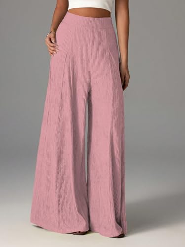 Image of Shasmi Women's Elegant High Waist Wide Leg Pants - Textured Solid Color Loose Fit Long Trousers | Casual Beach & Airport Outfit | Lightweight Flowy Palazzo Style (Trouser 259)