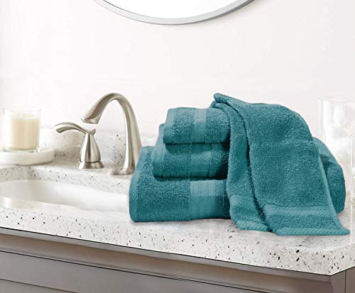 GLAMBURG Ultra Soft 8-Piece Towel Set - 100% Pure Ringspun Cotton, Contains 2 Oversized Bath Towels 27x54, 2 Hand Towels 16x28, 4 Wash Cloths 13x13 - Ideal for Everyday use, Hotel & Spa - Teal