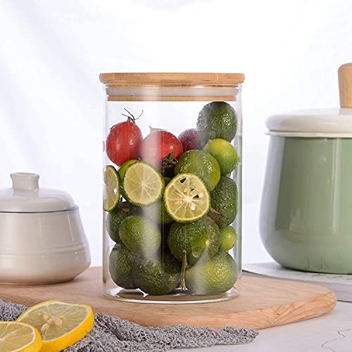 Image of Glass Food Storage Containers with Airtight Bamboo Lid, Coffee Storage Jars for Home Kitchen, Pantry Tea, Spices, Snack (ROUND 1200 ML JAR, SET OF 6)