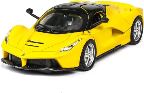 Image of Diecast Toy Car Sports Model Car Zinc Alloy Simulation Casting LaFerrari Pull Back Vehicles,1:32 Scale Supercar Toys with Lights and Sound for Toddlers Kids Children Boys Girls Gift (Yellow)