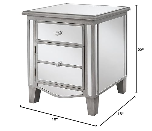 Convenience Concepts Gold Coast Park Lane Mirrored End Table, Antique Silver / Mirror #TOP6