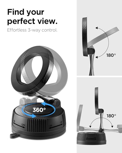 Image of Spigen Dashboard Car Mobile Holder, Dual VacuumLock & 360 Flexible View, Super Strong N52 Magnet for iPhone 17 /16 /15 /14 /13 /12 Series - Black