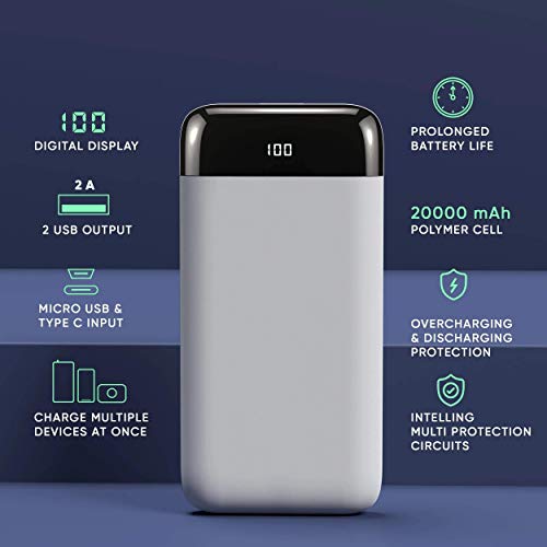 Image of Vaku Luxos Swadesi Power Bank Fast Charge Power Bank 20000 mAh with Digital Display and Micro /Type C Outputs [Make in India] - White