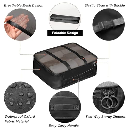 Image of polyester 7 Set Packing Cubes Luggage Packing Organizers For Travel Accessories storage organiser (black)