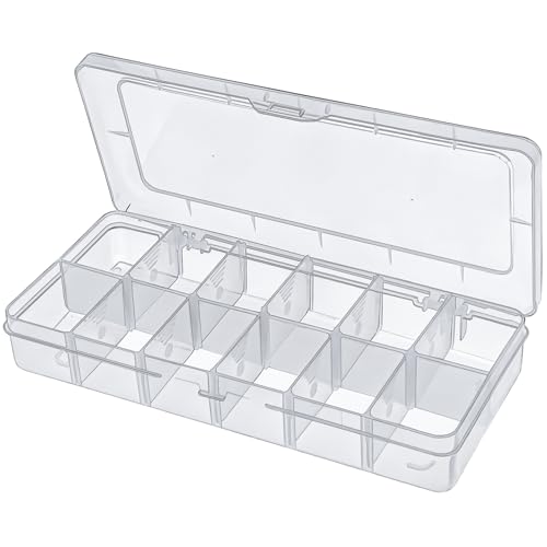 DARUITE Caja de Almacenamiento de plástico, 12 Compartimentos Organizadores de joyas con separadores, contenedor para guardar cuentas de plástico transparente y ajustable