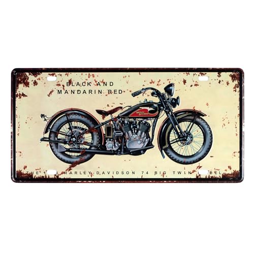 Image of Eazywagon inchBlack and mandarin Red Motorbike inch Vintage Retro Metal Signs - License Wall Plate, Car Tag - Ideal for Cafe, Restaurant, Shop, Home, Hotel, Club, Office, Living Area - Design Plaque