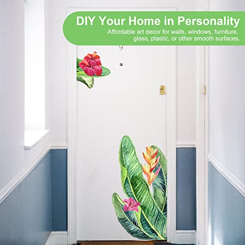 Giant Tropical Flower Palm Leaf Wall Stickers - Tropical Green Leaves Wall Decals Peel And Stick Vinyl Monstera Wall Decal Rainforest Jungle Room Decor Decals - Banana Leaf Wall Decals #TOP7