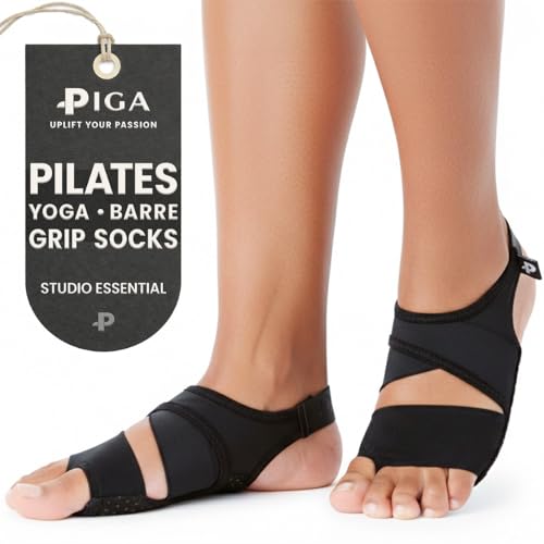 Image of PIGA Toeless Pilates Socks - Non-Slip Grip for Men & Women, Breathable, Durable for Pilates, Barre & Yoga Workouts