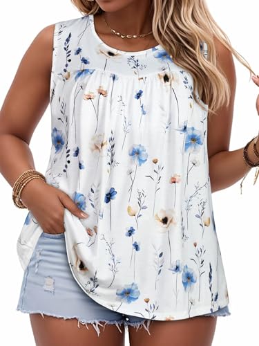 Image of Women Plus Size Tank Top Casual Summer Tops Loose Fit Sleeveless T Shirts Trendy Crewneck Tunic Tees 2026