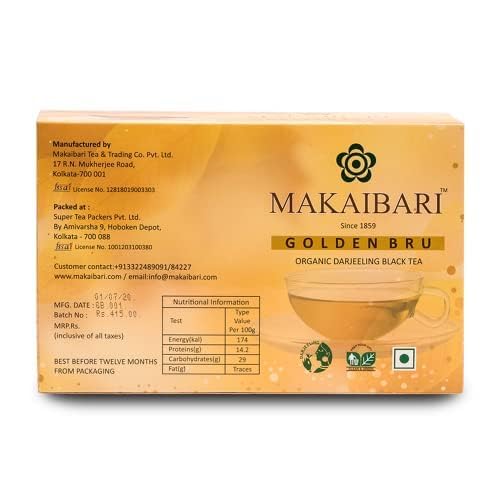 Image of Makaibari Golden Bru Darjeeling Black Tea Bags - 100 Bags | Single Estate | Subtle Muscatel Aroma | Smooth & Delicate Brew | No Added Flavour