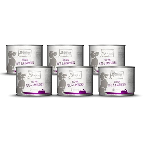 MjAMjAM - Premium Nassfutter für Hunde - DUO von guter Pute & Kaninchen, 6er Pack (6 x 200g), getreidefrei mit extra viel Fleisch