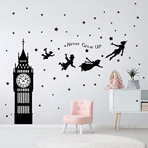 Pegatinas de pared Pegatinas decorativas de Peter Pan Big Ben volando hadas decoración de la pared...