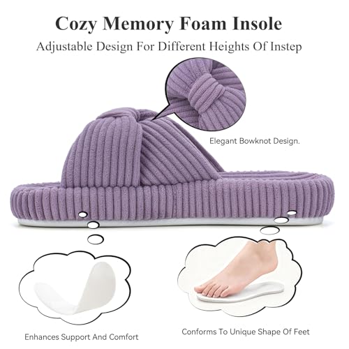 Image of BUNYISCN Slippers for Women Memory Foam Women's Orthopedic Arch Support Open Toe House Bedroom Corduroy Bow Crossbands Slide House Slippers