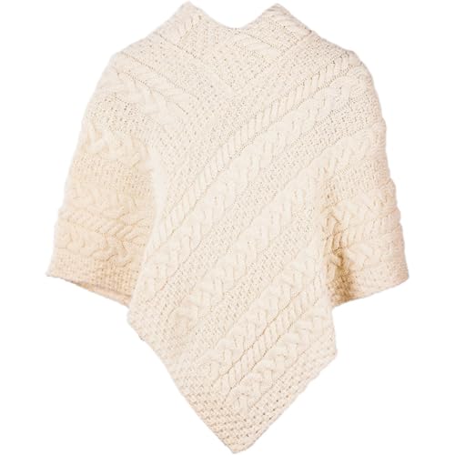 Image of Aran Woollen Mills Ladies Cable Knit Poncho With Buttons